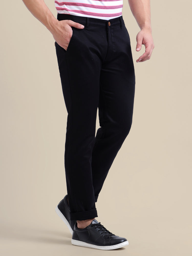 Navy Casual Trousers Solid Cotton Lycra, Smart Fit