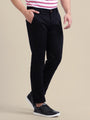 Navy Casual Trousers Solid Cotton Lycra, Smart Fit