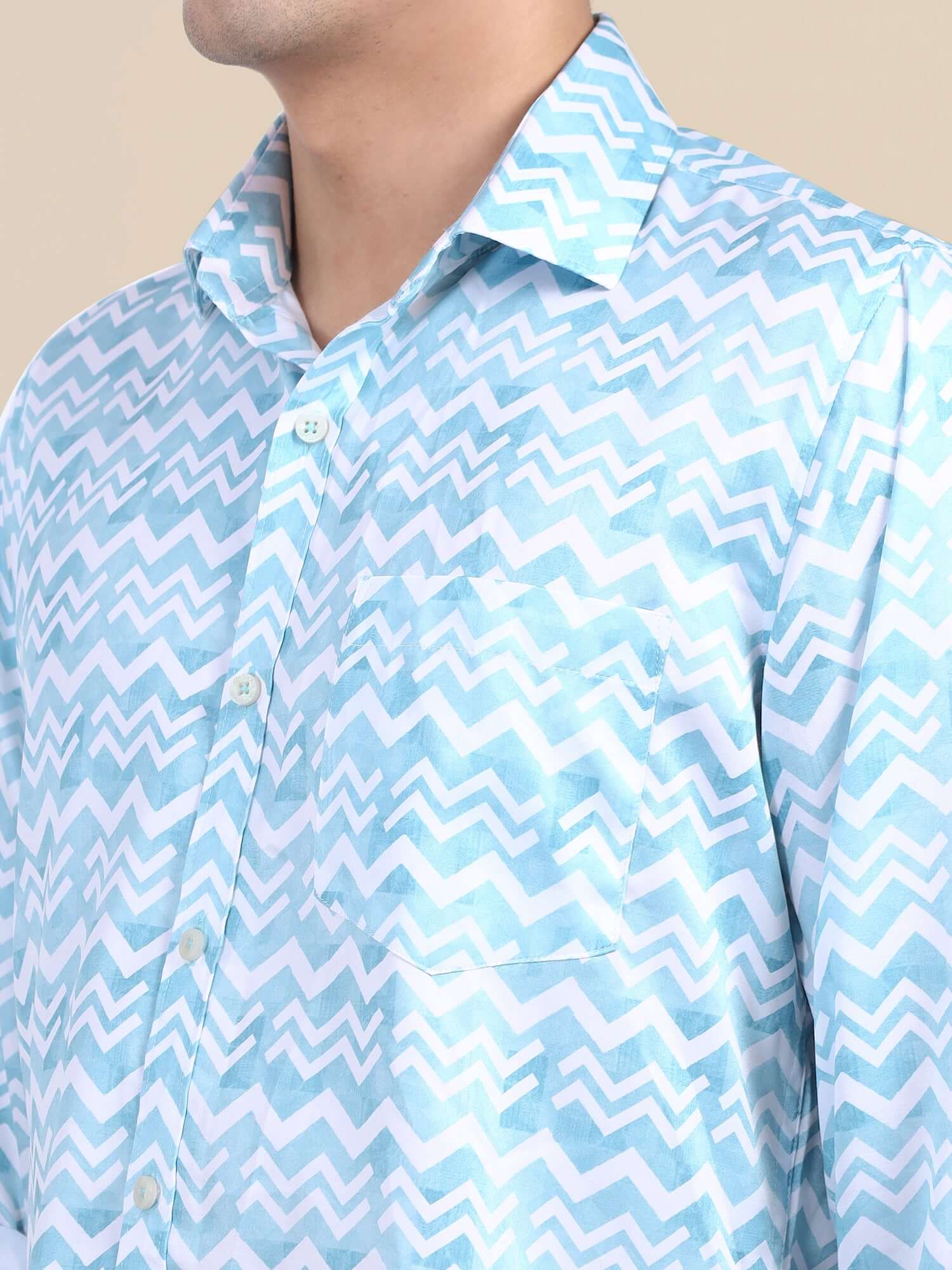 Men'S Poly Satin Lycra Digital Printed Shirt