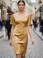Women’s Luxury European Satin Mustard Midi Dress