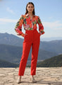 Banana Crepe Mars Red Skin Fit With Multi Pleated Trouser