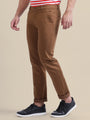 Brown Casual Trousers Solid Cotton Lycra, Smart Fit