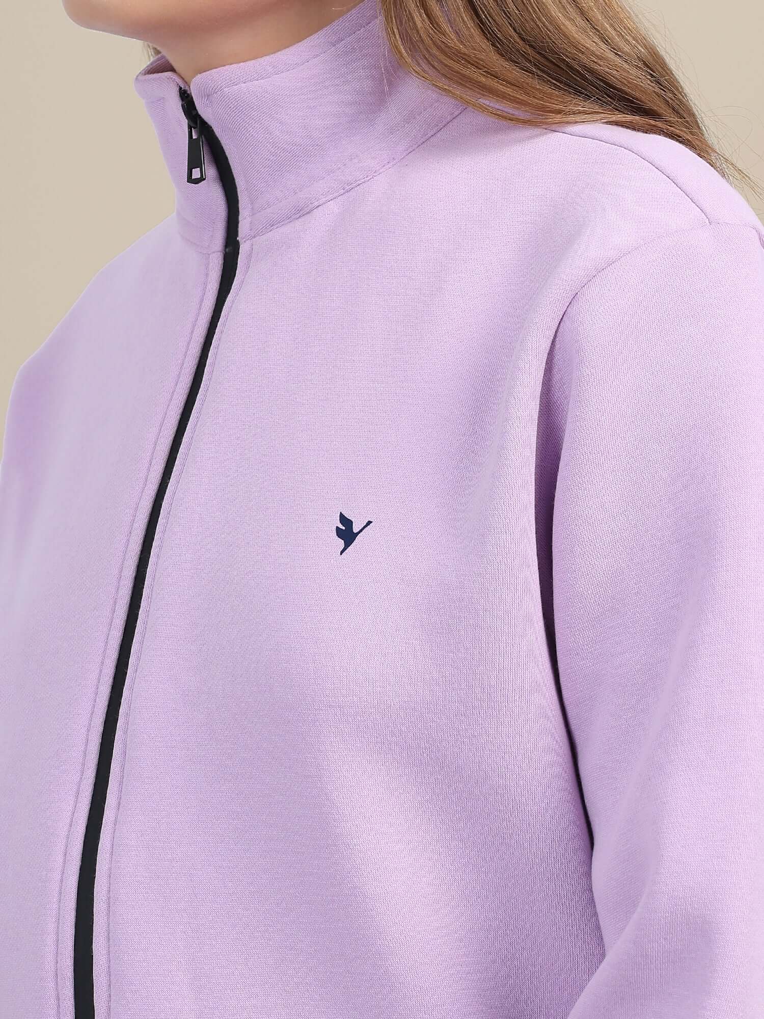 Amswan Premium Cotton Women'S Lilac Zip-Up Sweatshirt