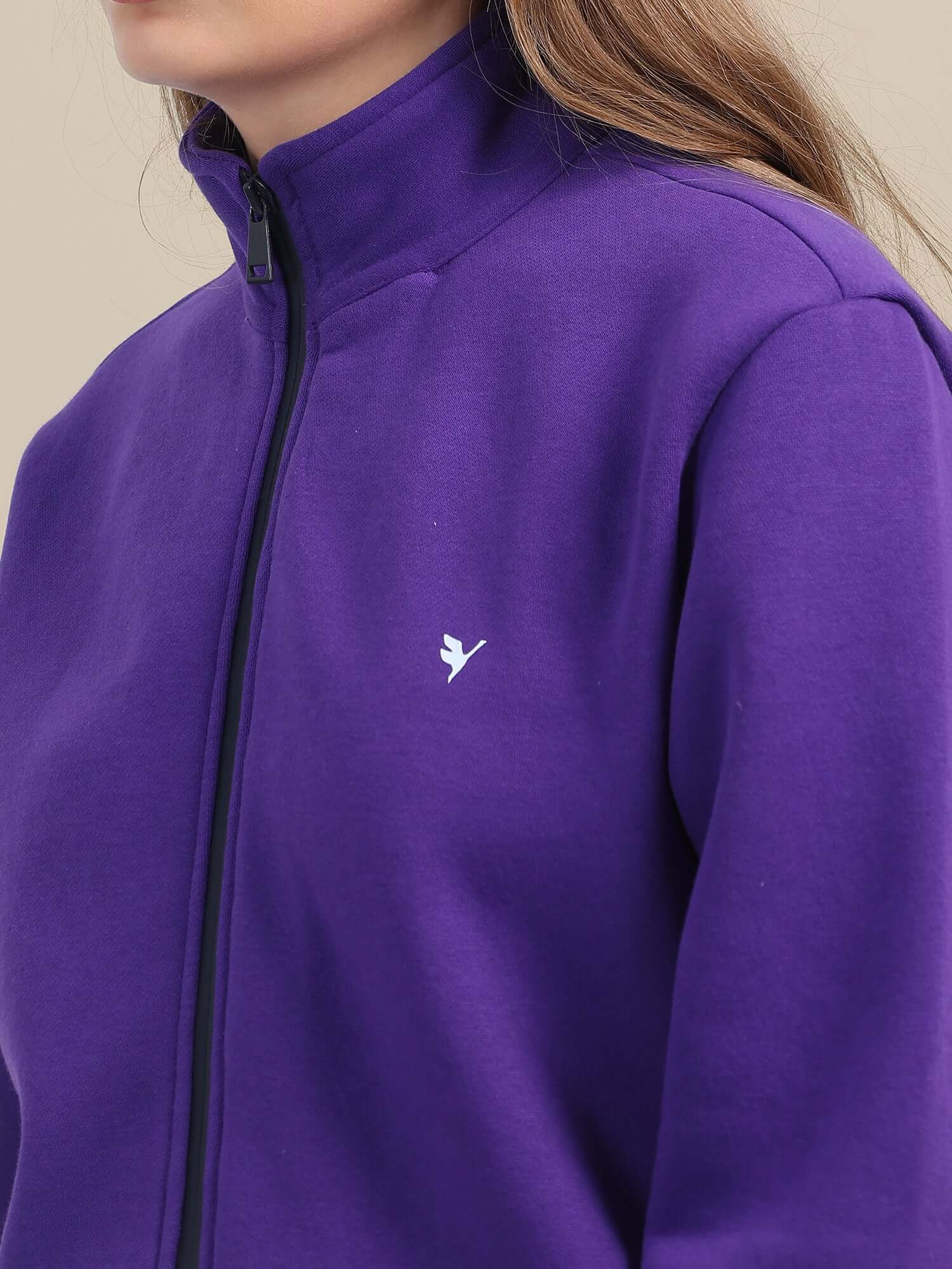 Amswan Premium Cotton Women'S Purple Zip-Up Sweatshirt