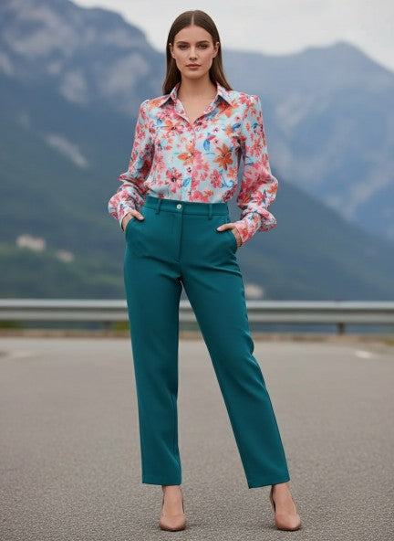 Banana Crepe Teal C Pant