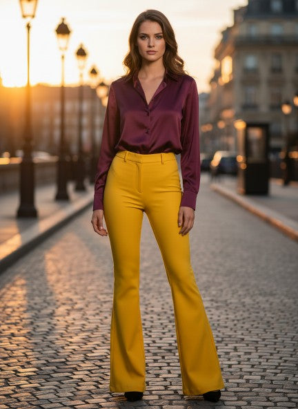Banana Crepe Mango Flared Trouser With Slash Pocket