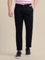 Navy Casual Trousers Solid Cotton Lycra, Smart Fit