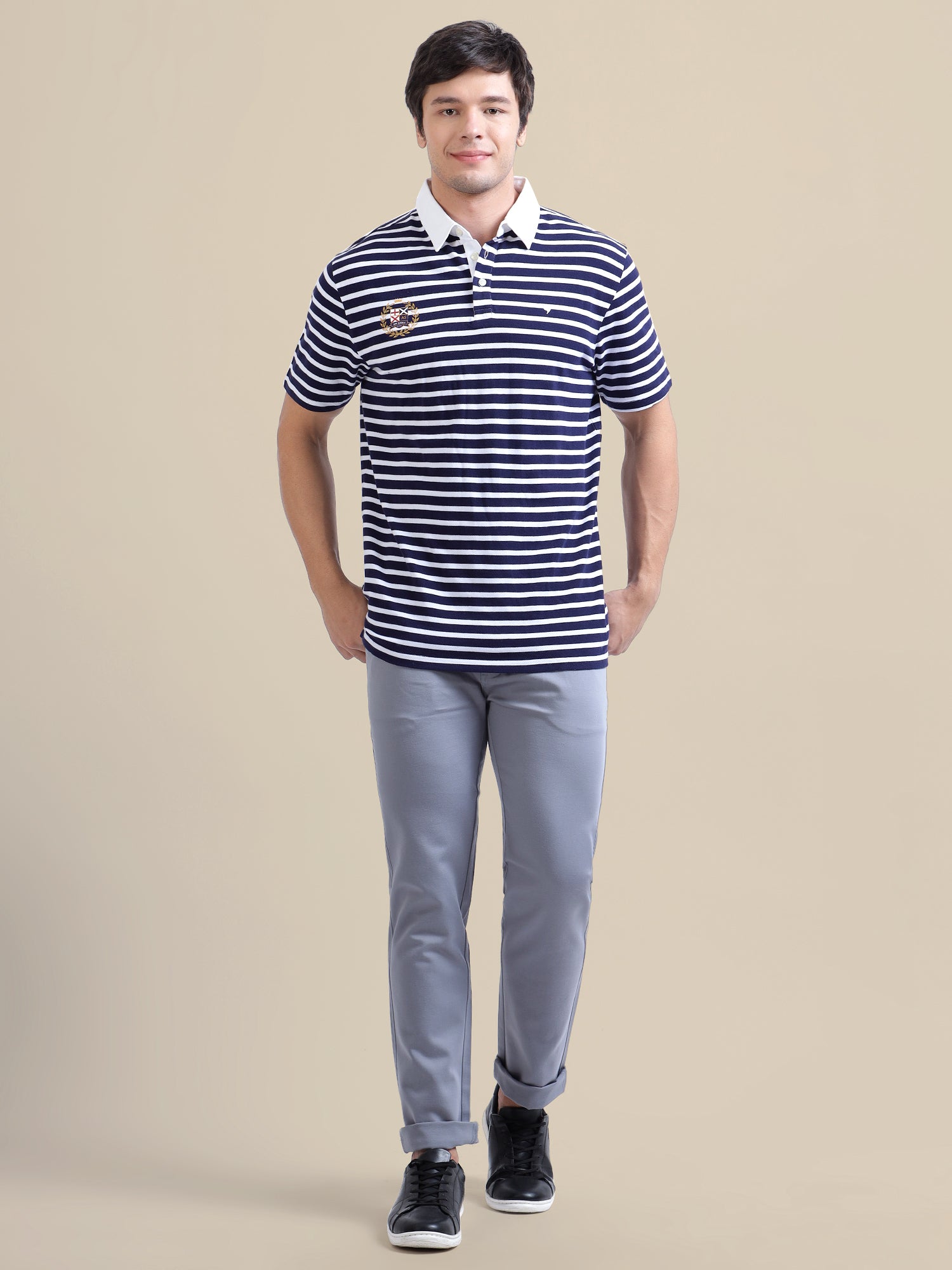 Light Blue Casual Trousers Solid Cotton Lycra Smart Fit