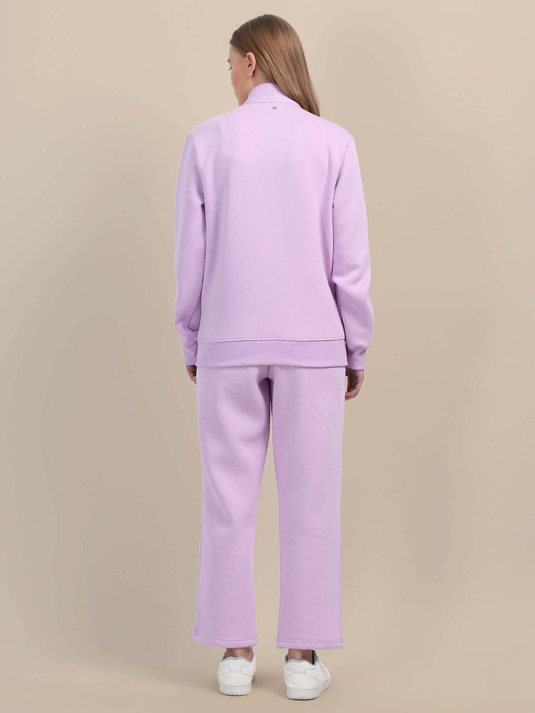 Amswan Premium Cotton Women'S Lilac Zip-Up Sweatshirt