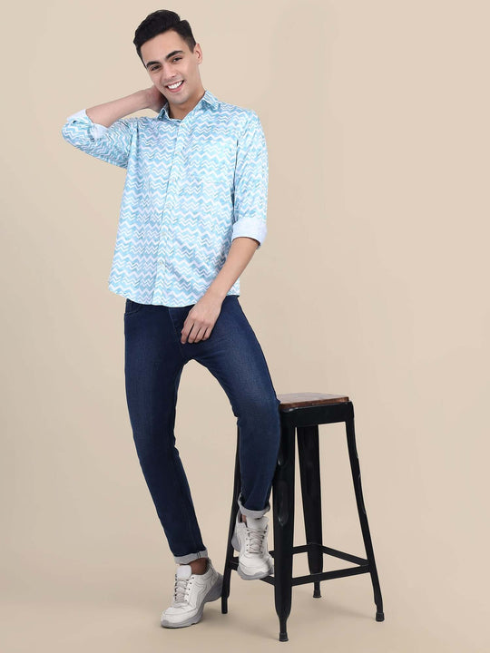 Men'S Poly Satin Lycra Digital Printed Shirt