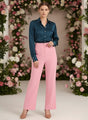 Banana Crepe Rose Pink Flared Trouser With Slash Pocket