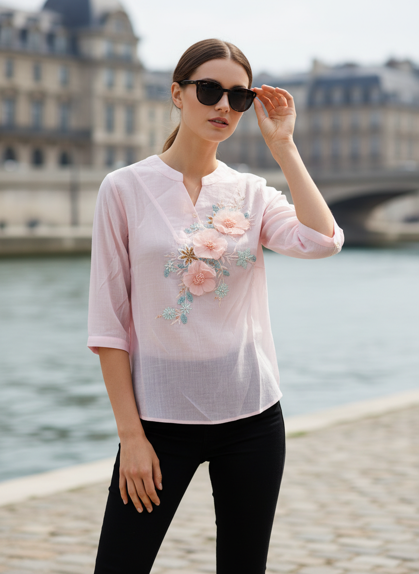 Floral Embroidered Women’s Casual Top