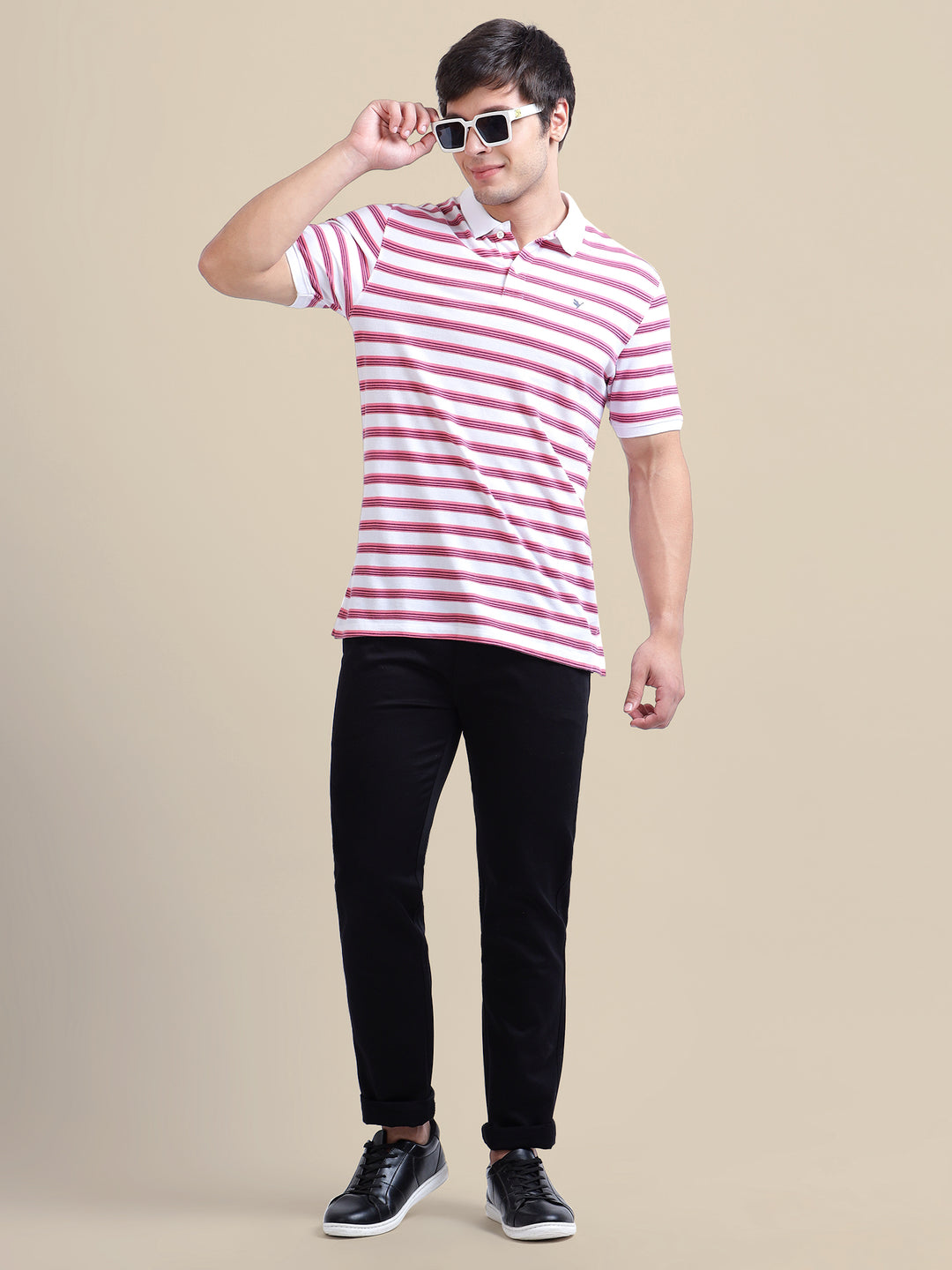 Navy Casual Trousers Solid Cotton Lycra, Smart Fit