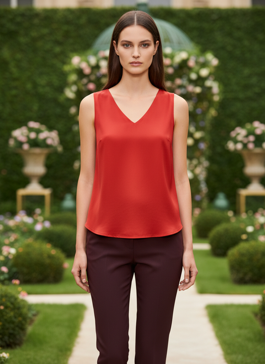 European Satin V Neck Sleeveless Top