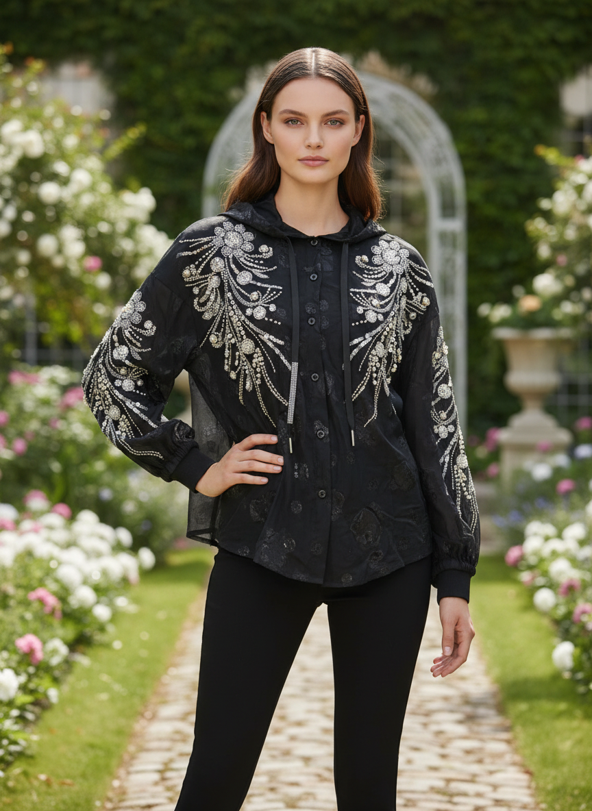 Sheer Embroidered Women’s Hooded Top