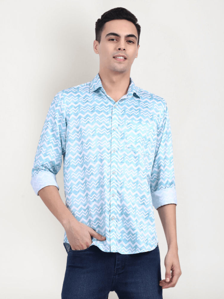 Men'S Poly Satin Lycra Digital Printed Shirt