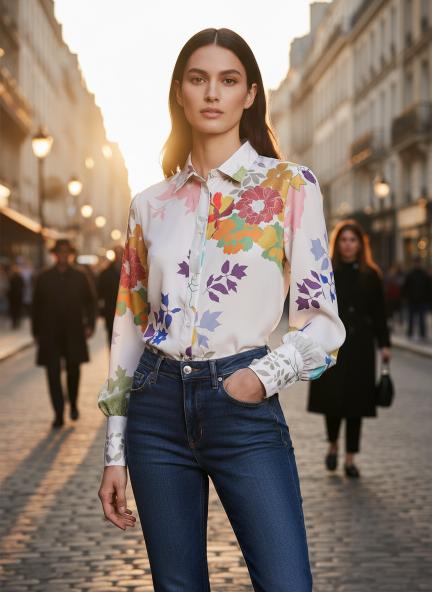 Premium Micro Digital Print Puff Sleeve Shirt