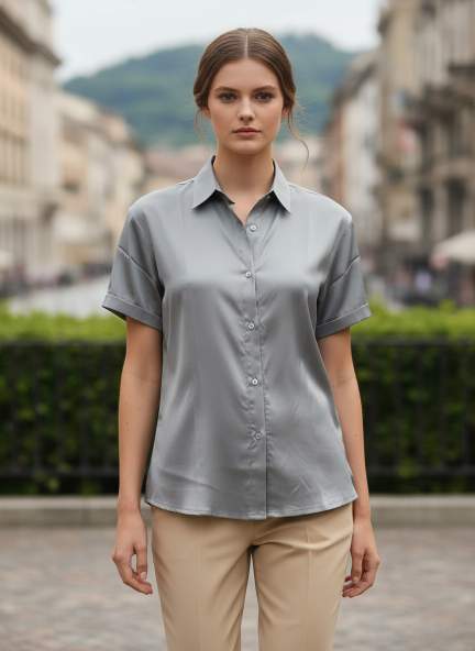 Short Sleeve European Satin Shirt