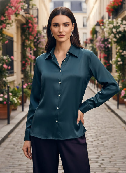 Modal Satin Shirt for Women  Deep Teal