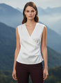 European Satin V Neck Pleated Sleeveless Top