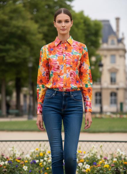 Premium American Crepe Digital Print Puff Sleeve Shirt