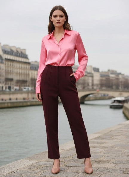 Banana Crepe Mahogany Skin Fit With Multi Pleated Trouser