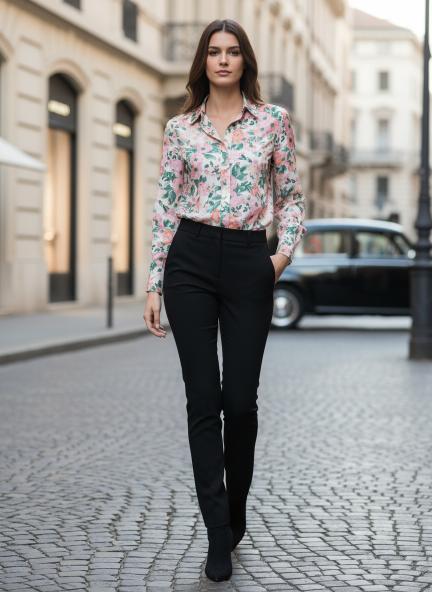 Cambric Multicolour Long Length Curved Hem Digital Print Shirt