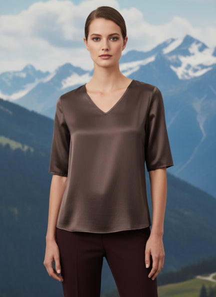 European Satin-Finish, V-Neck Top