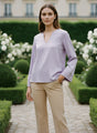 European Satin V Neck Long Sleeve Top