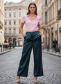 European Satin Flared Pleated Trouser