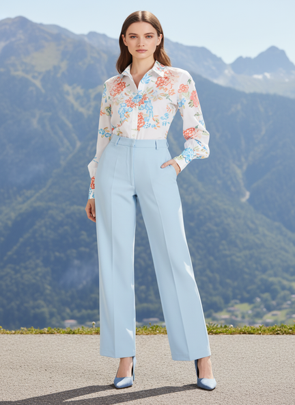 Banana Crepe Ice Blue Straight Fit Flap Pocket Trouser