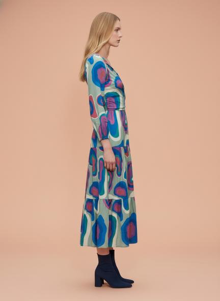 Rayon Printed A Line Full Sleeve Maxi Dress