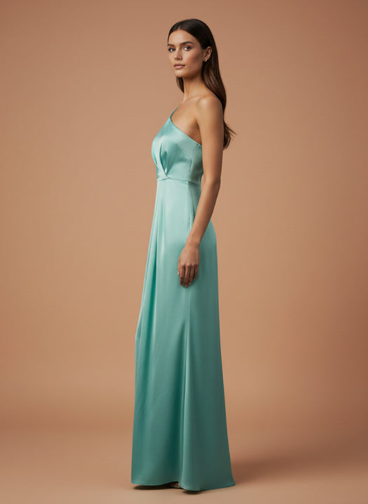 One-Shoulder European Satin Dress Mint Frost