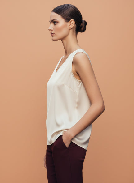 European Satin V Neck Sleeveless Top