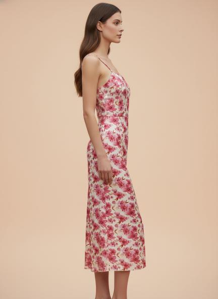 Satin Digital Print  Maxi Dress With Slash Pocket