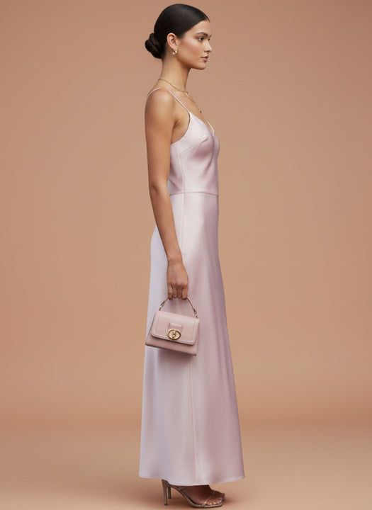 Women’s Luxury European Satin Blush Pink Midi Dress