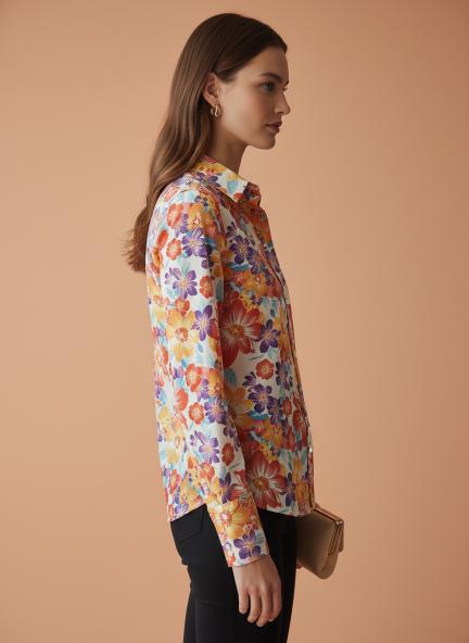 Luxury Muslin Digital Print Puff Sleeve Shirt