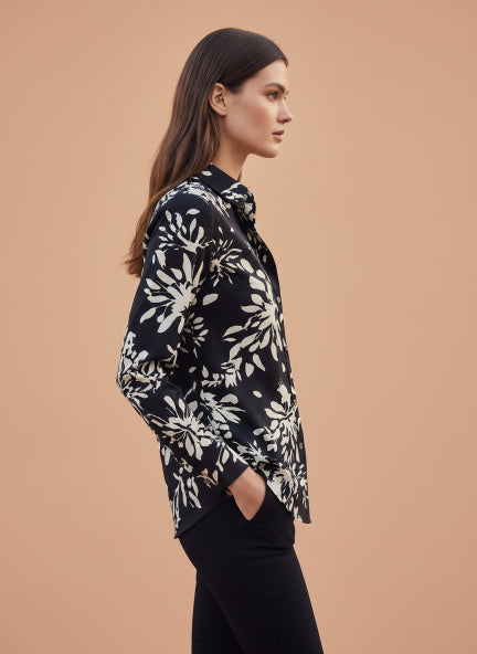 Women'S Premium Rayon Shirt With Navy Floral Print