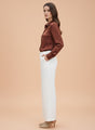Banana Crepe Off White Flared Trouser Slash Pocket