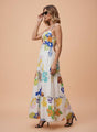 Premium Micro Digital Print  Shoulder Strap Maxi Dress With Slash Pocket