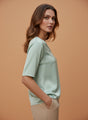 European Satin-Finish, V-Neck Top