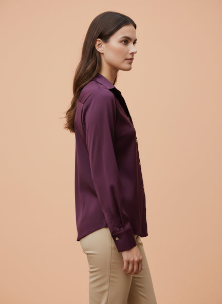 European Satin Spread Collar Shirt