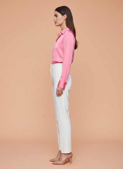 Banana Crepe White Skin Fit With Multi Pleated Trouser