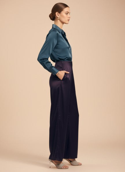 Satin Wide Leg Pants European Fabric  Plum Wine Glam Look