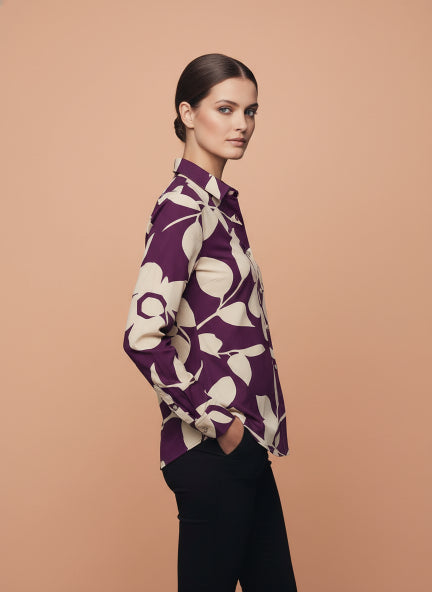 Premium Rayon Shirt With Purple Floral Print
