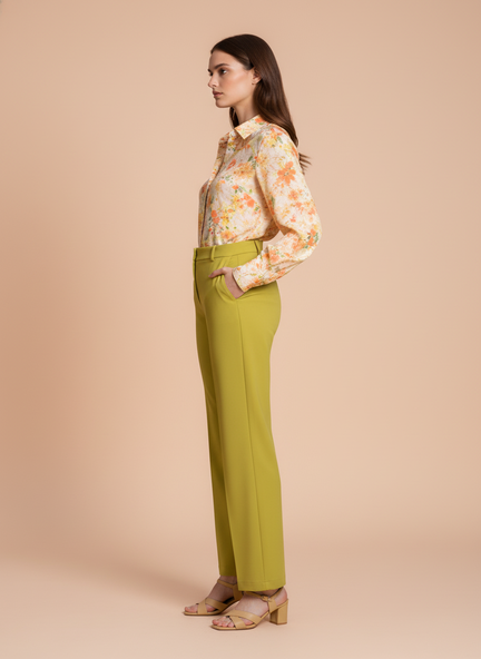 Banana Crepe Lime Green Straight Fit Flap Pocket Trouser