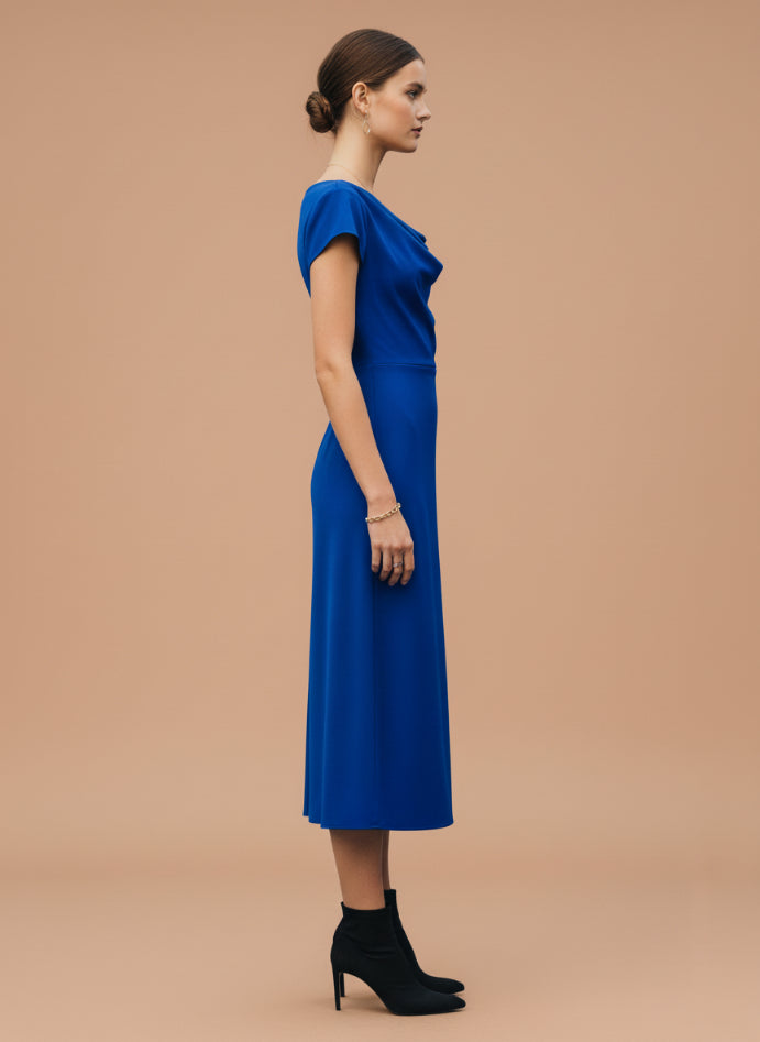 European Satin Royal Blue Midi Dress