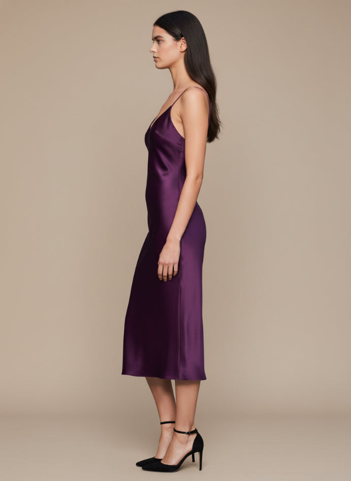 Satin Midi Dress Deep Plum Spaghetti Strap