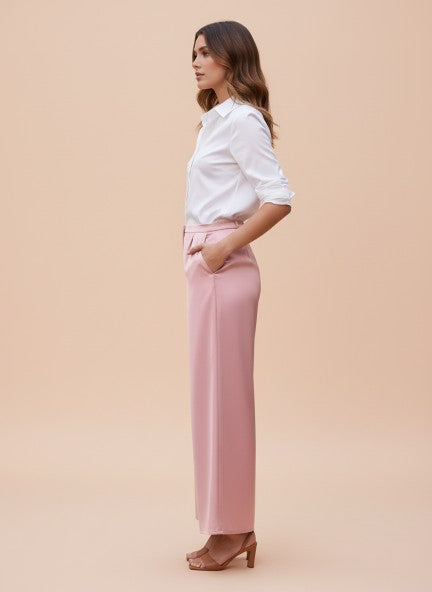 European Satin Flared Pleated Trouser