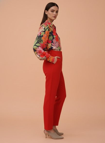 Banana Crepe Mars Red Skin Fit With Multi Pleated Trouser